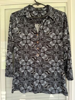 Alfani Women's Blue & White Paisley Button-Front Tunic